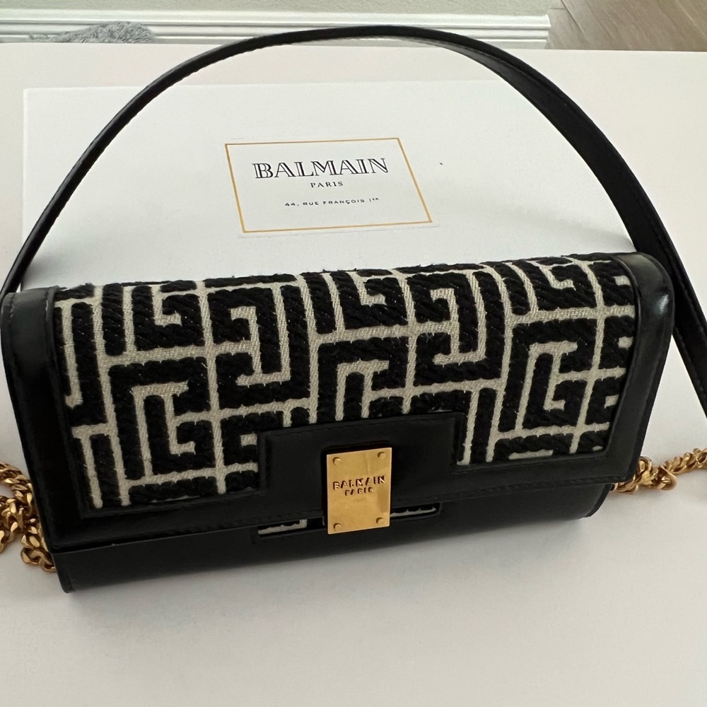 Balmain 1945 jacquard-monogram wallet on chain